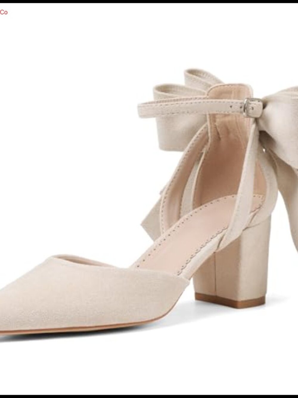 Women's Pointed Toe Chunky High Heel Pumps with Bow Ankle Strap